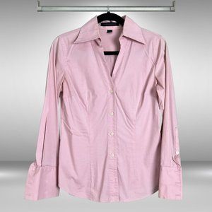 Express Design Studio V-Neck Pink Stretchy Long Sleeve Button-Down Shirt